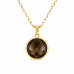 9ct Yellow Gold 15mm Round Smokey Quartz Pendant - Aurum Jewels