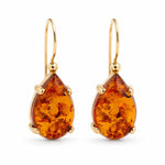 9ct Yellow Gold 15x10mm Pear Cabochon Amber Shepherd Hook Earrings - Aurum Jewels