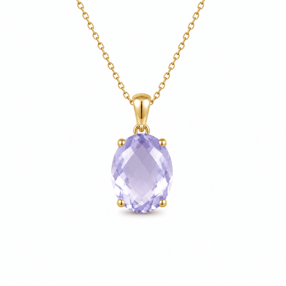 9ct Yellow Gold 16.5x13mm Oval Lavender Quartz Pendant - Aurum Jewels