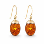 9ct Yellow Gold 16x10mm Oval Drop Amber Shepherd Hook Earrings - Aurum Jewels