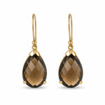 9ct Yellow Gold 16x10mm Pear Cut Checkerboard Facetted Smokey Quartz Shepherds Hook Earrings - Aurum Jewels