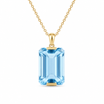 9ct Yellow Gold 16x25mm Emerald Cut Blue Topaz Pendant - Aurum Jewels