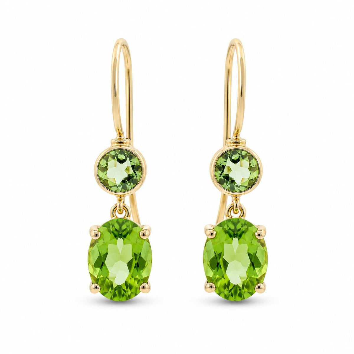 9ct Yellow Gold 2 Tier Drop Peridot Shepherd Hook Earrings - Aurum Jewels