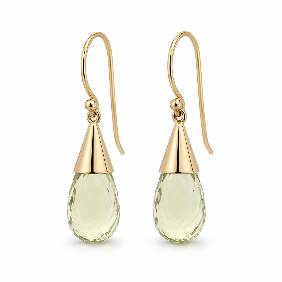 9ct Yellow Gold 20x8mm Briolette Cut Lemon Quartz Shepherds Hook Earrings - Aurum Jewels