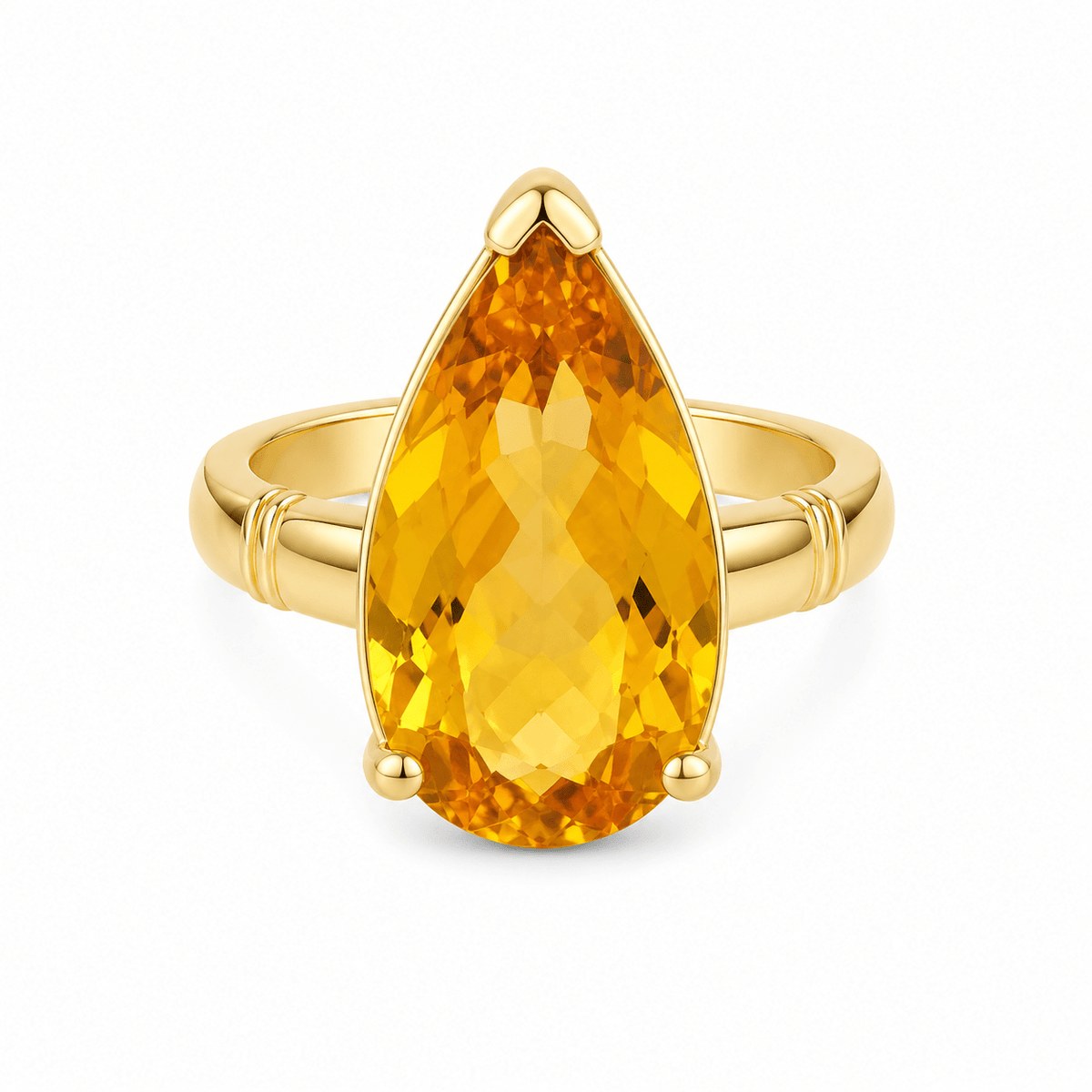 9ct Yellow Gold 23x12mm Pear Faceted Citrine Ring - Aurum Jewels