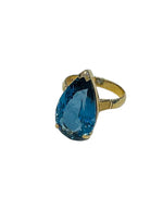 9ct Yellow Gold 23x13mm Teardrop London Blue Topaz Cocktail Ring - Aurum Jewels