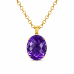 9ct Yellow Gold 30x22mm Oval Checkerboard Facetted Amethyst Pendant - Aurum Jewels