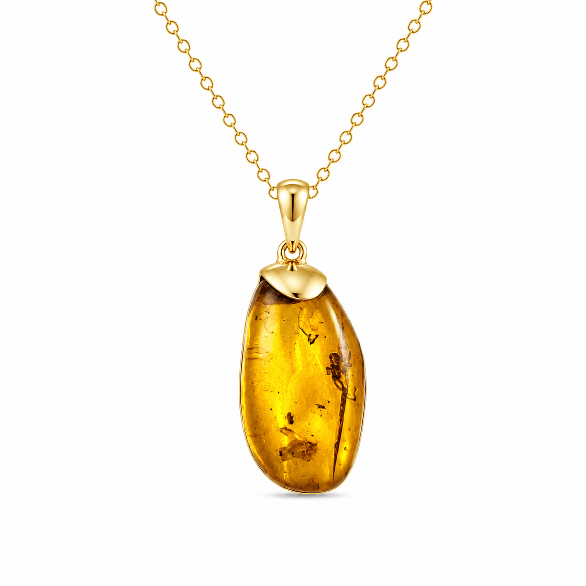 9ct Yellow Gold 33x16mm Freeform Amber Pendant - Aurum Jewels