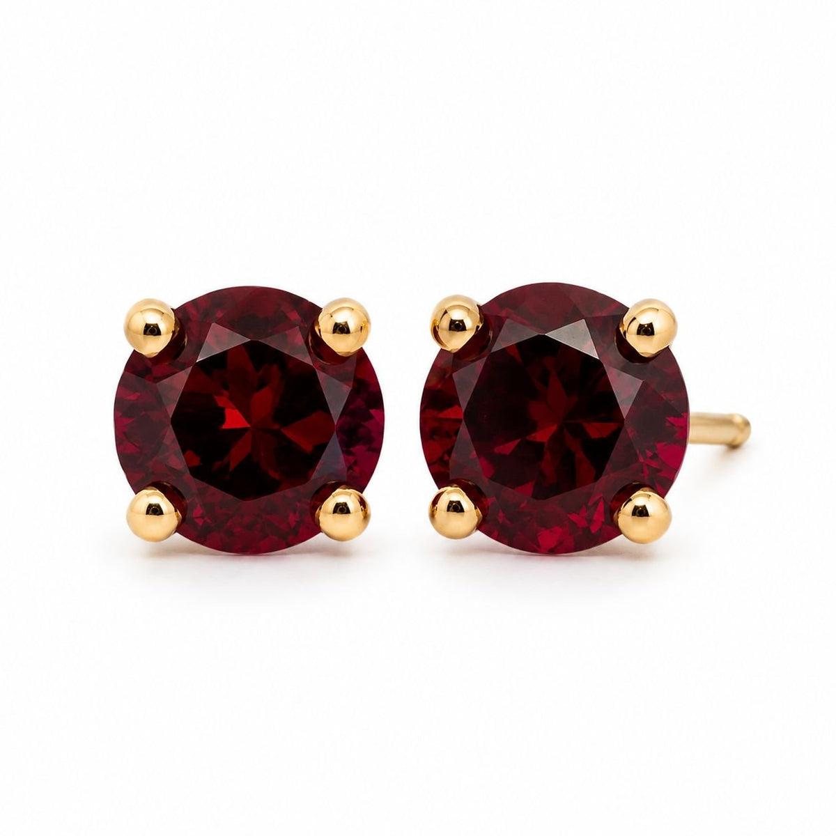 9ct Yellow Gold 4.5mm Round Garnet Stud Earrings - Aurum Jewels