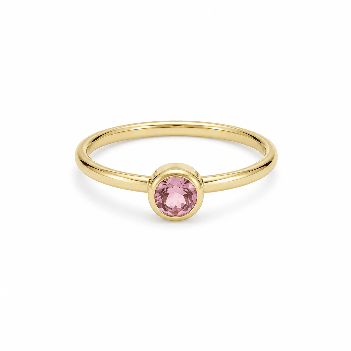 9ct Yellow Gold 4mm Round Pink Tourmaline Ring - Aurum Jewels