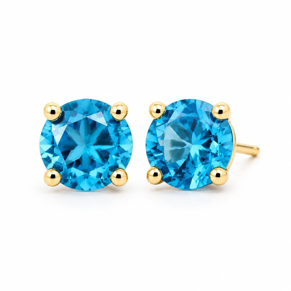 9ct Yellow Gold 5mm Round London Blue Topaz Stud Earrings - Aurum Jewels