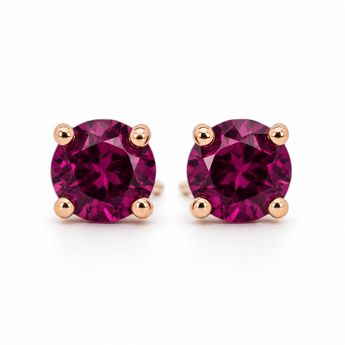 9ct Yellow Gold 5mm Round Rhodolite Garnet Studs - Aurum Jewels