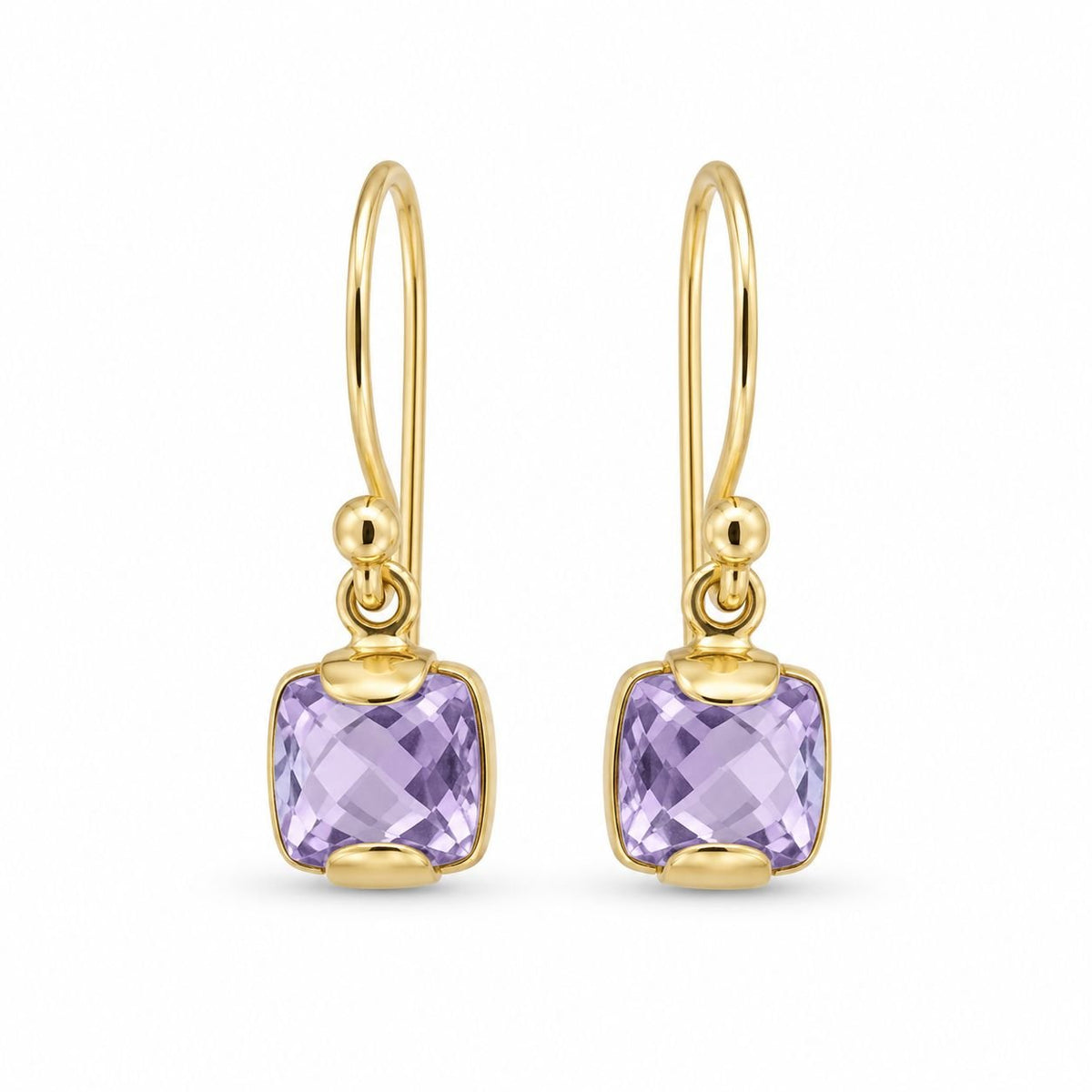 9ct Yellow Gold 5x5mm Cushion Cut Tanzanite Shepherds Hook Earrings - Aurum Jewels