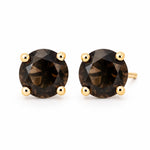 9ct Yellow Gold 6mm Round Smokey Quartz Stud Earrings - Aurum Jewels