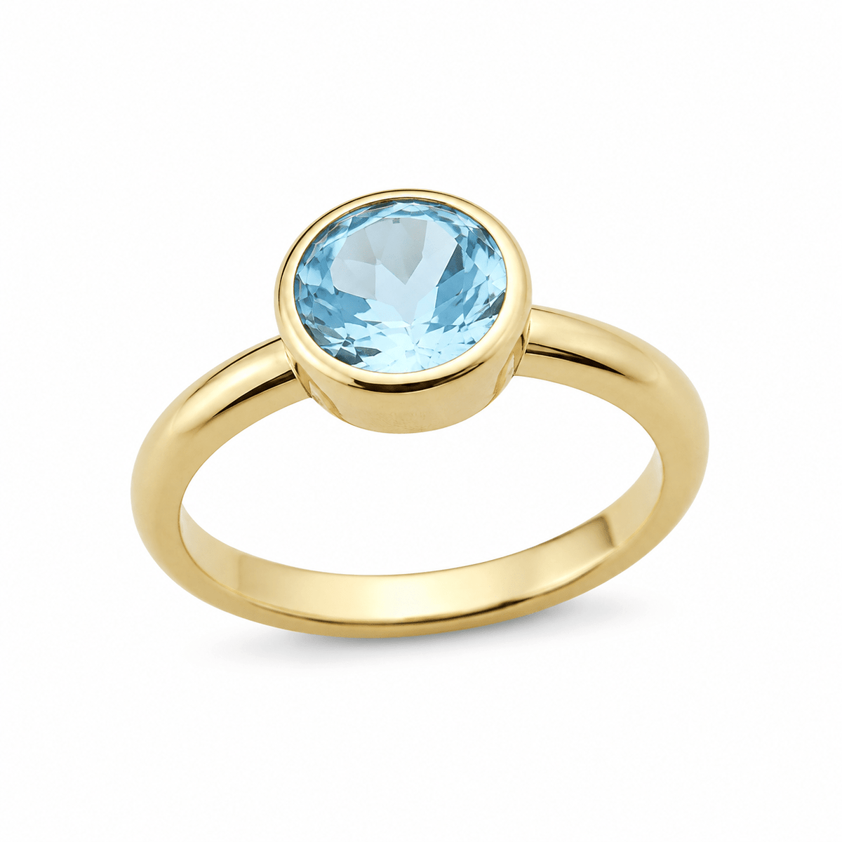 9ct Yellow Gold 7.9mm Round Sky Blue Topaz Ring - Aurum Jewels