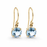 9ct Yellow Gold 7mm Round Aquamarine Shepherd Hook Drop Earrings - Aurum Jewels
