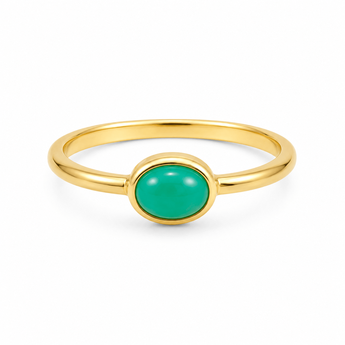 9ct Yellow Gold 7x5.5mm Oval Chrysoprase Ring - Aurum Jewels