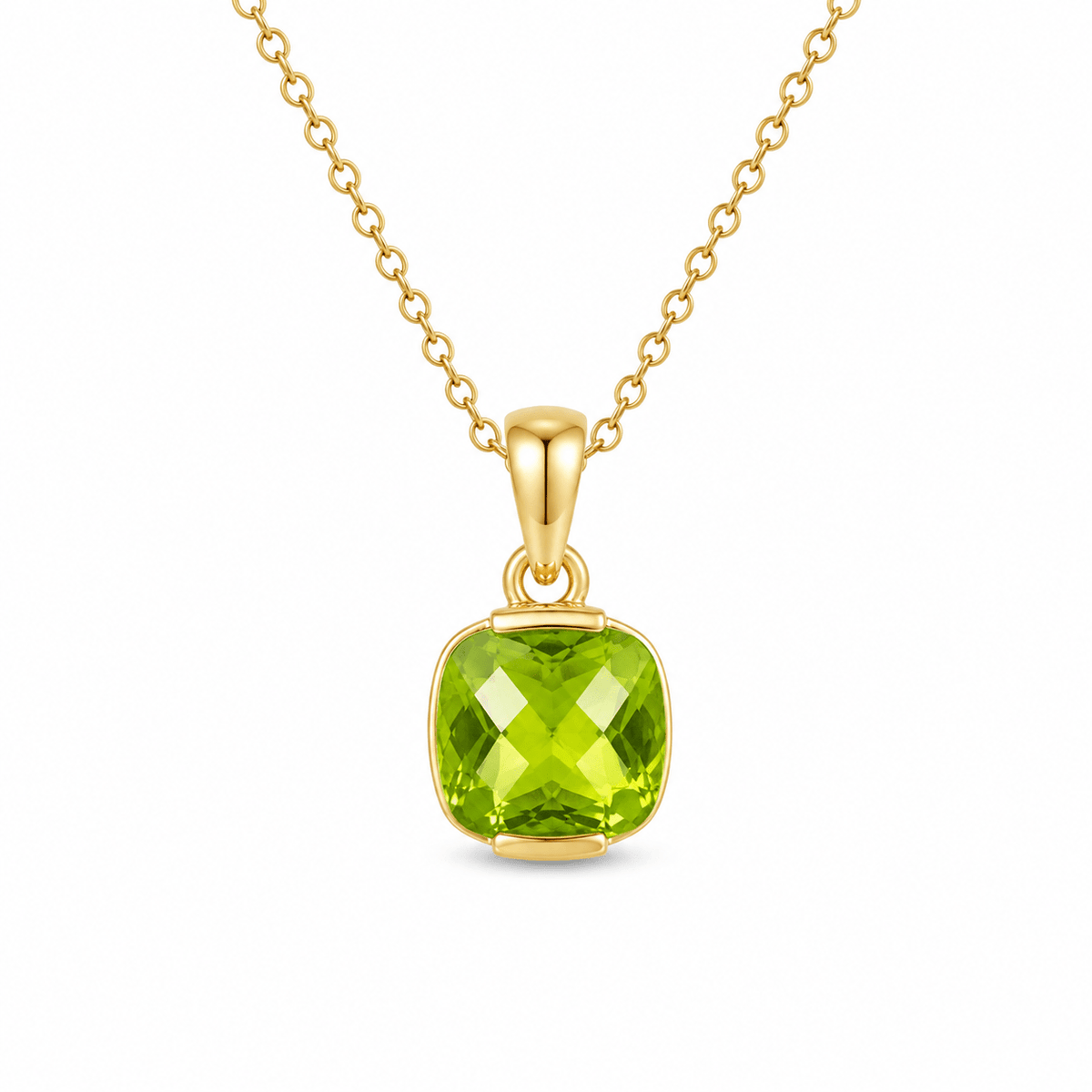 9ct Yellow Gold 7x7mm Cushion Cut Peridot Pendant - Aurum Jewels