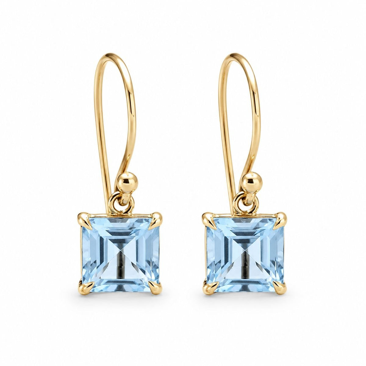 9ct Yellow Gold 7x7mm Square Sky Blue Topaz Shepherd Hook Drop Earrings - Aurum Jewels