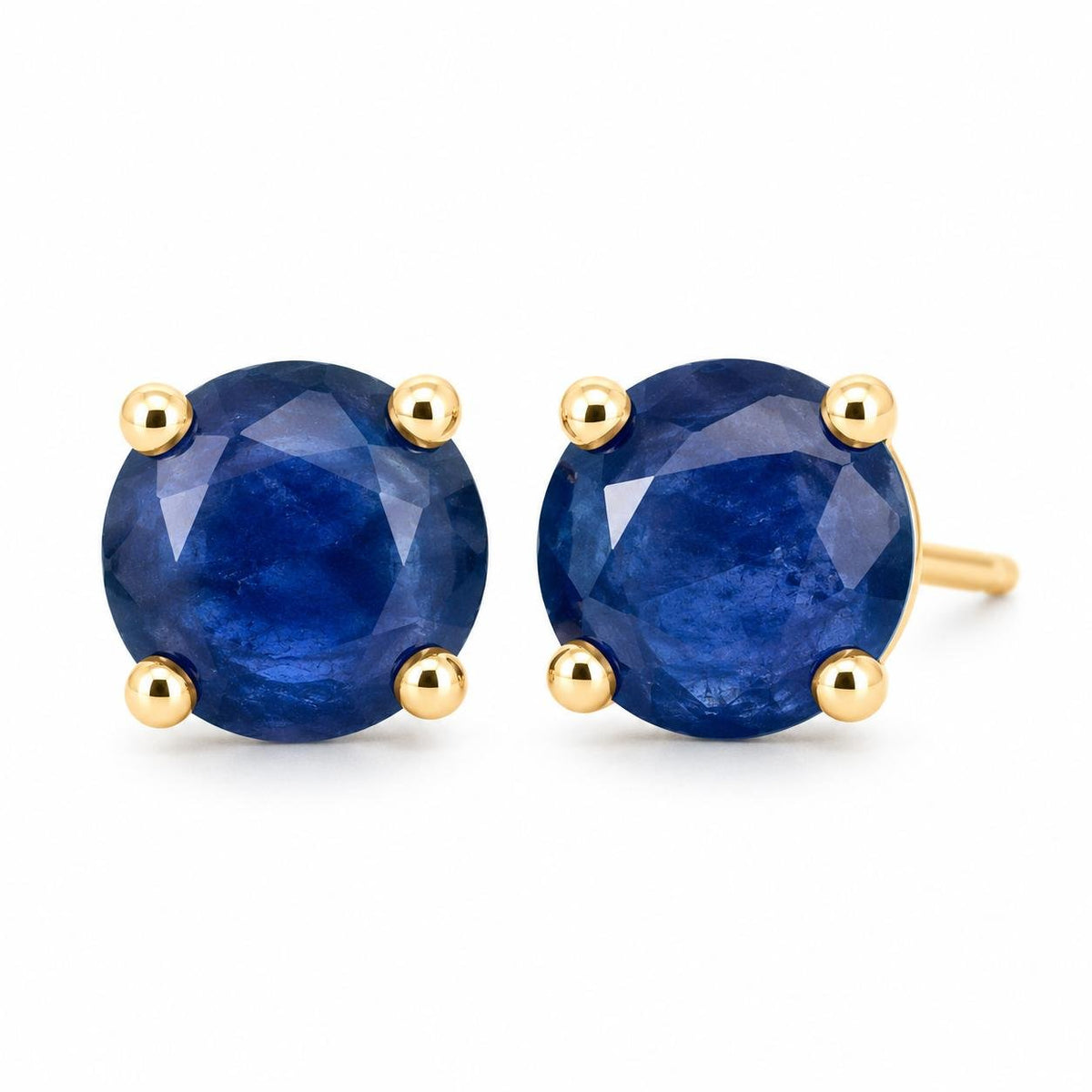 9ct Yellow Gold 8mm Round Lapis Lazuli Stud Earrings - Aurum Jewels