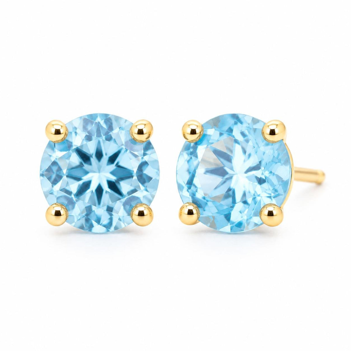 9ct Yellow Gold 8mm Round Sky Blue Topaz Stud Earrings - Aurum Jewels