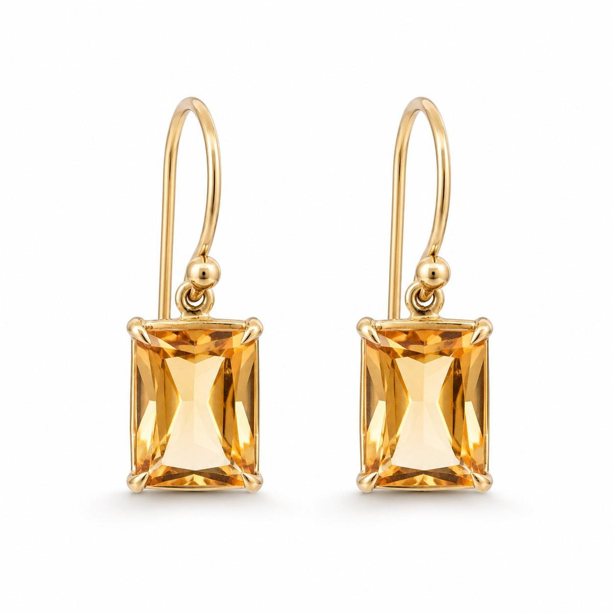 9ct Yellow Gold 9.5x7.5mm Emerald Cut Citrine Shepherds Hook Earrings - Aurum Jewels