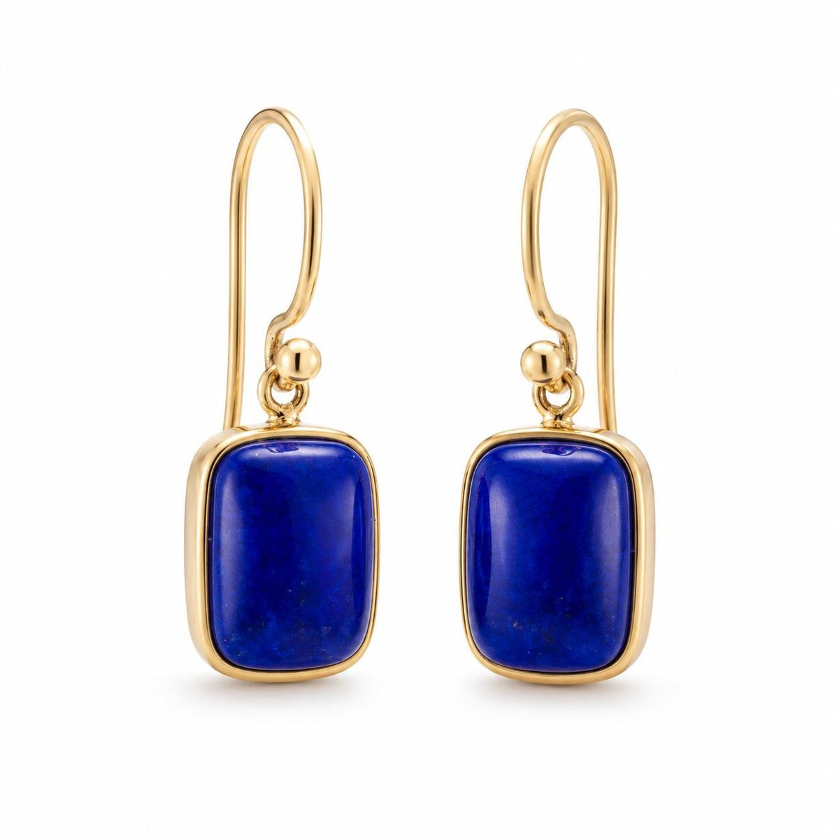 9ct Yellow Gold 9x6.5mm Rectangular Cabochon Lapis Lazuli Shepherds Hook Earrings - Aurum Jewels