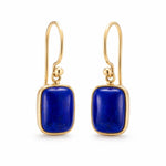 9ct Yellow Gold 9x6.5mm Rectangular Cabochon Lapis Lazuli Shepherds Hook Earrings - Aurum Jewels