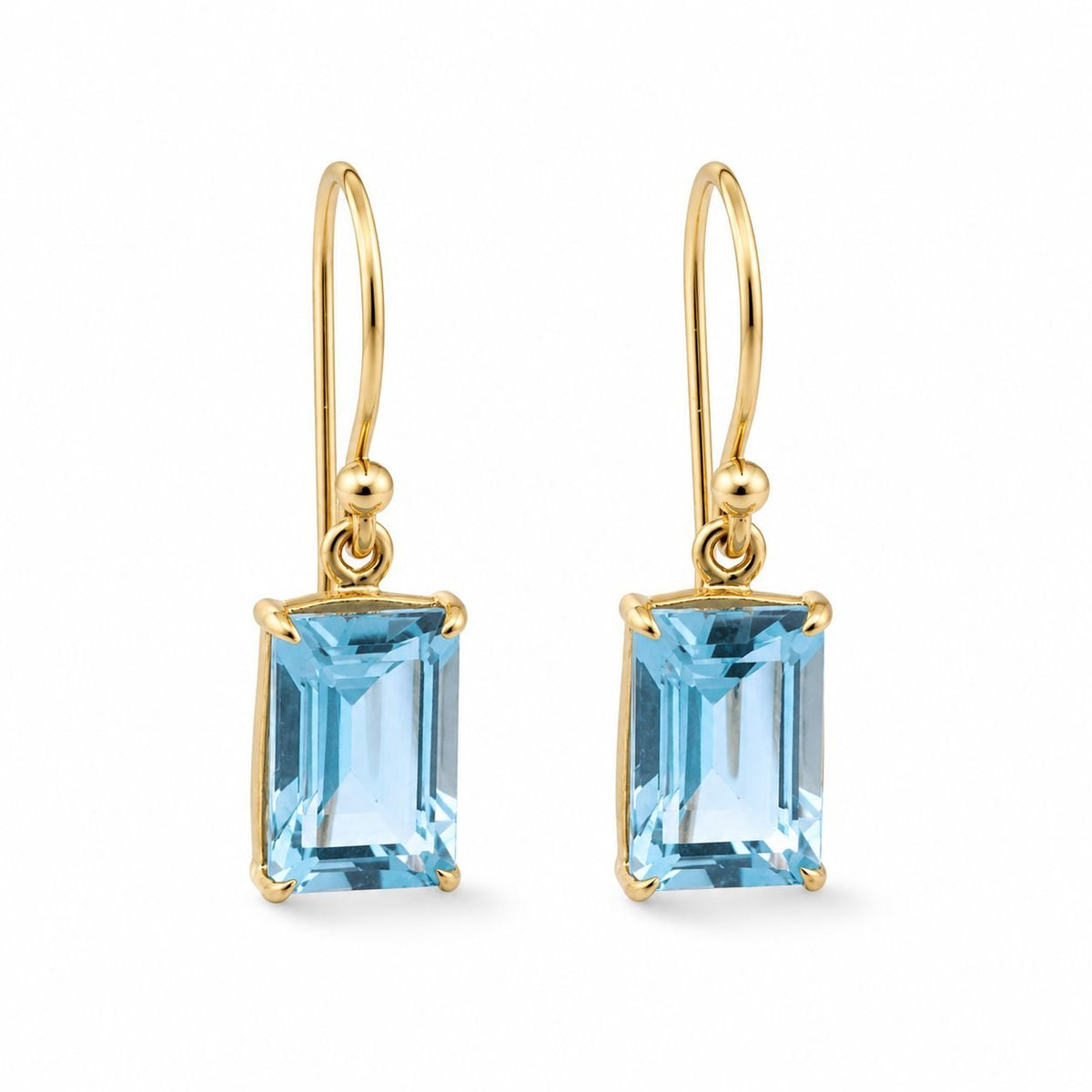 9ct Yellow Gold 9x6mm Rectangular Sky Blue Topaz Shepherd Hook Drop Earrings - Aurum Jewels