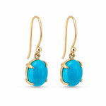 9ct Yellow Gold 9x7mm Oval Cabochon Turquoise Shepherd Hook Earrings - Aurum Jewels