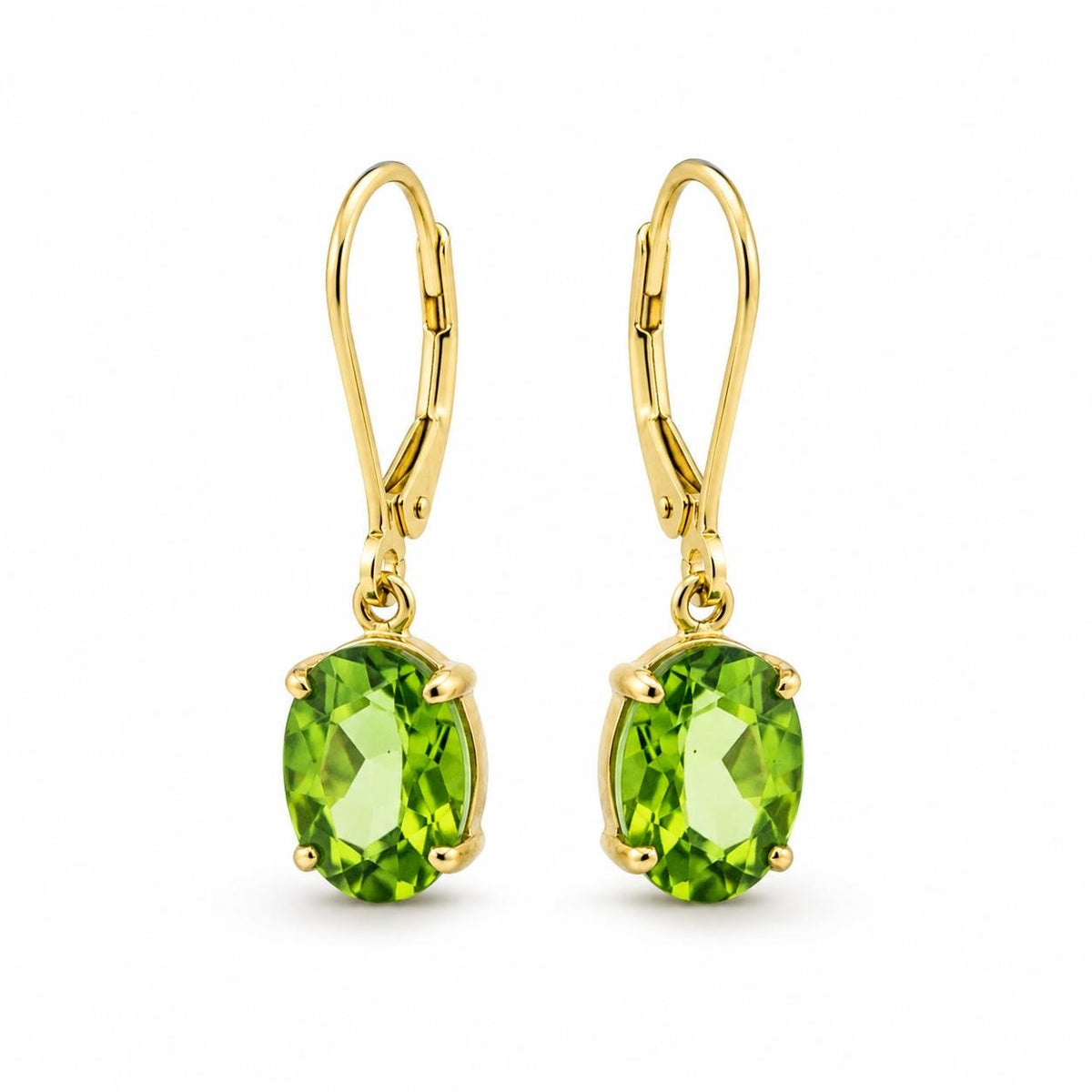9ct Yellow Gold 9x7mm Oval Cut Peridot Drop Earrings - Aurum Jewels