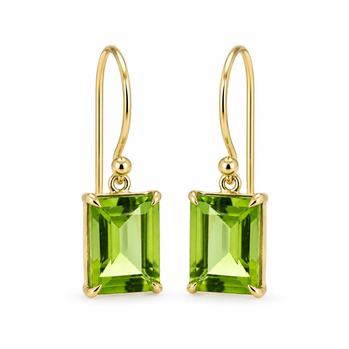 9ct Yellow Gold 9x7mm Rectangular Peridot Shepherd Hook Earrings - Aurum Jewels