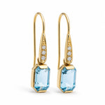 9ct Yellow Gold Aquamarine & Diamond Shepherds Hook Earrings - Aurum Jewels