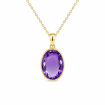 9ct Yellow Gold Bezel Set Oval Amethyst Pendant - Aurum Jewels