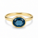 9ct Yellow Gold Bezel Set Oval London Blue Topaz Ring - Aurum Jewels
