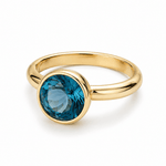 9ct Yellow Gold Bezel Set Round London Blue Topaz Ring - Aurum Jewels