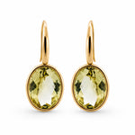 9ct Yellow Gold Checkerboard Facetted Oval Lemon Quartz Shepherds Hook Earrings - Aurum Jewels