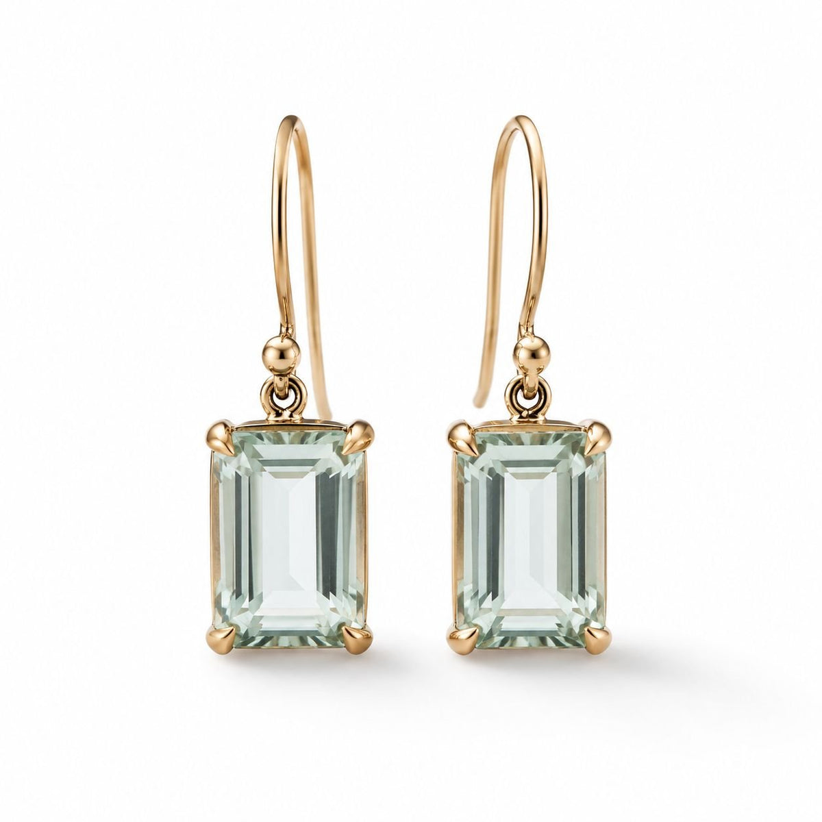 9ct Yellow Gold Emerald Cut Green Amethyst Shepherds Hook Earrings - Aurum Jewels
