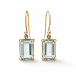 9ct Yellow Gold Emerald Cut Green Amethyst Shepherds Hook Earrings - Aurum Jewels