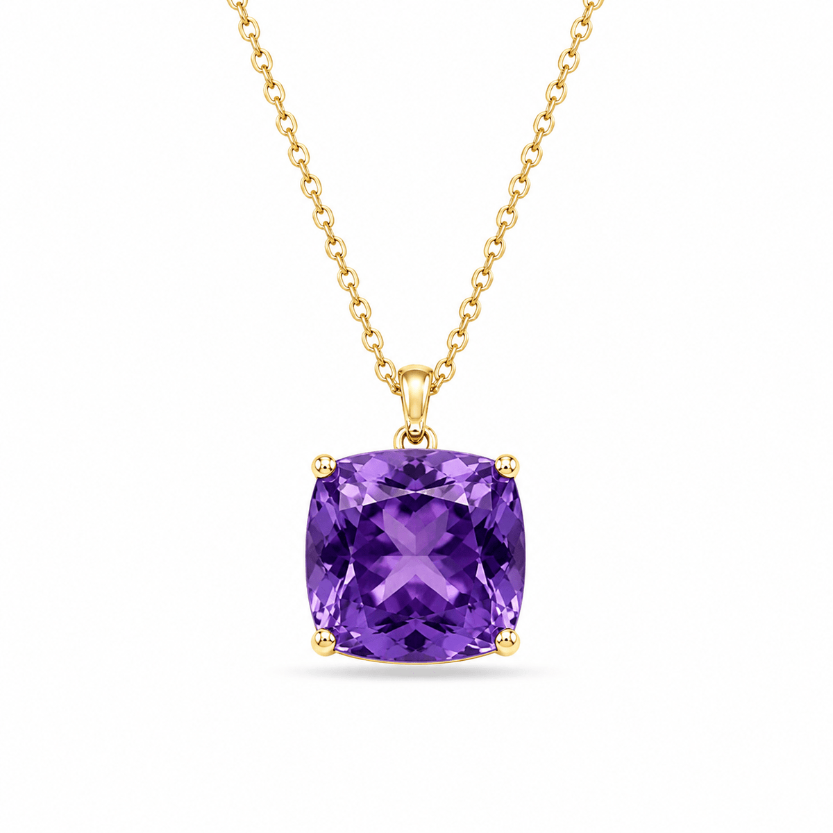 9ct Yellow Gold Large Cushion Cut Purple Amethyst Pendant - Aurum Jewels