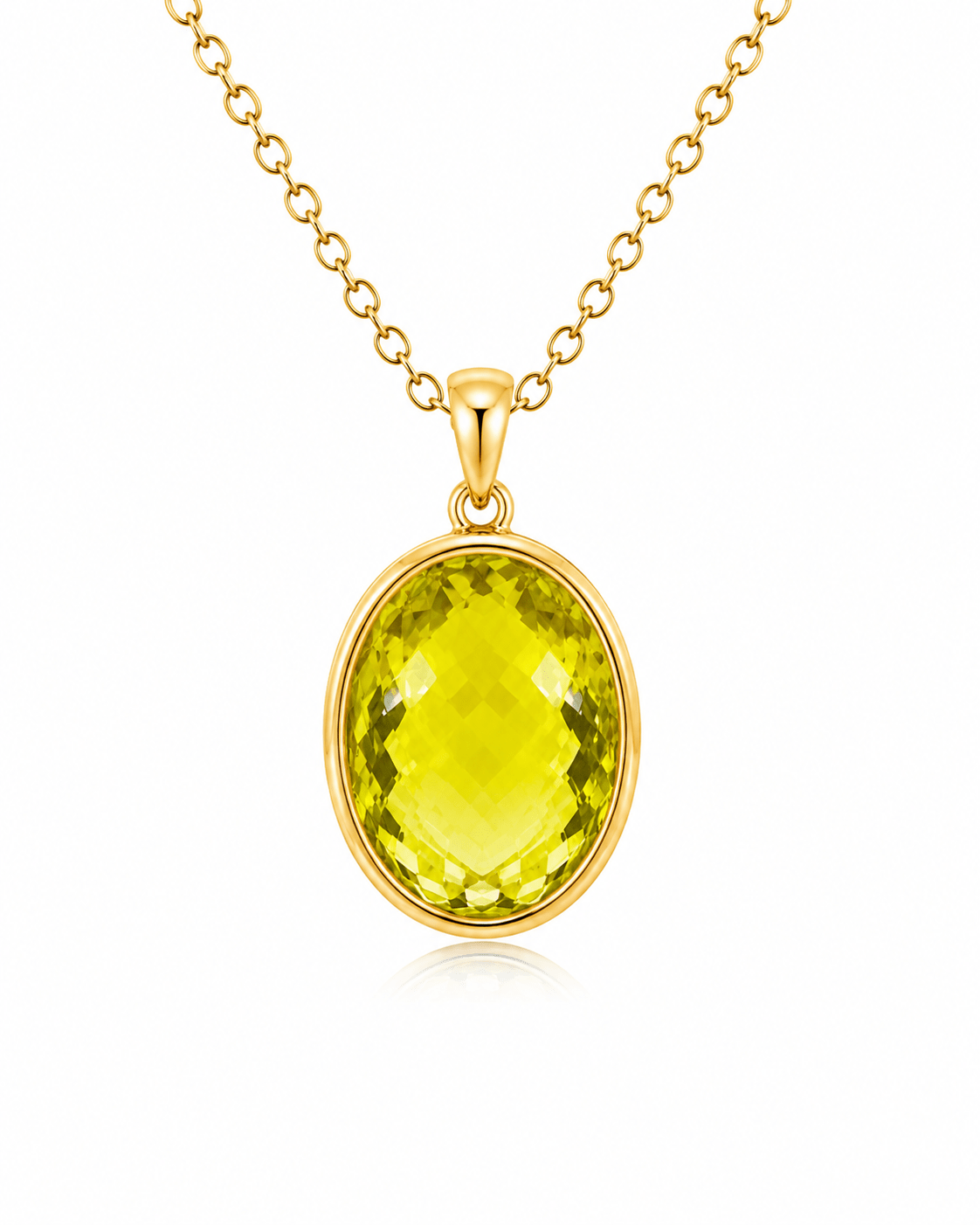 9ct Yellow Gold Large Oval Checkerboard Lemon Quartz Pendant - Aurum Jewels