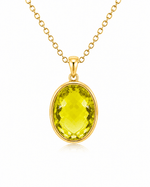 9ct Yellow Gold Large Oval Checkerboard Lemon Quartz Pendant - Aurum Jewels