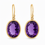 9ct Yellow Gold Large Oval Cut Bezel Set Amethyst Drop Earrings - Aurum Jewels
