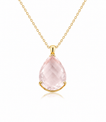 9ct Yellow Gold Large Pear Checkerboard Facetted Rose Quartz Pendant - Aurum Jewels