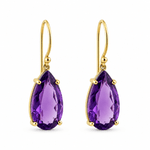 9ct Yellow Gold Large Pear Shape Amethyst Drop Earrings - Aurum Jewels