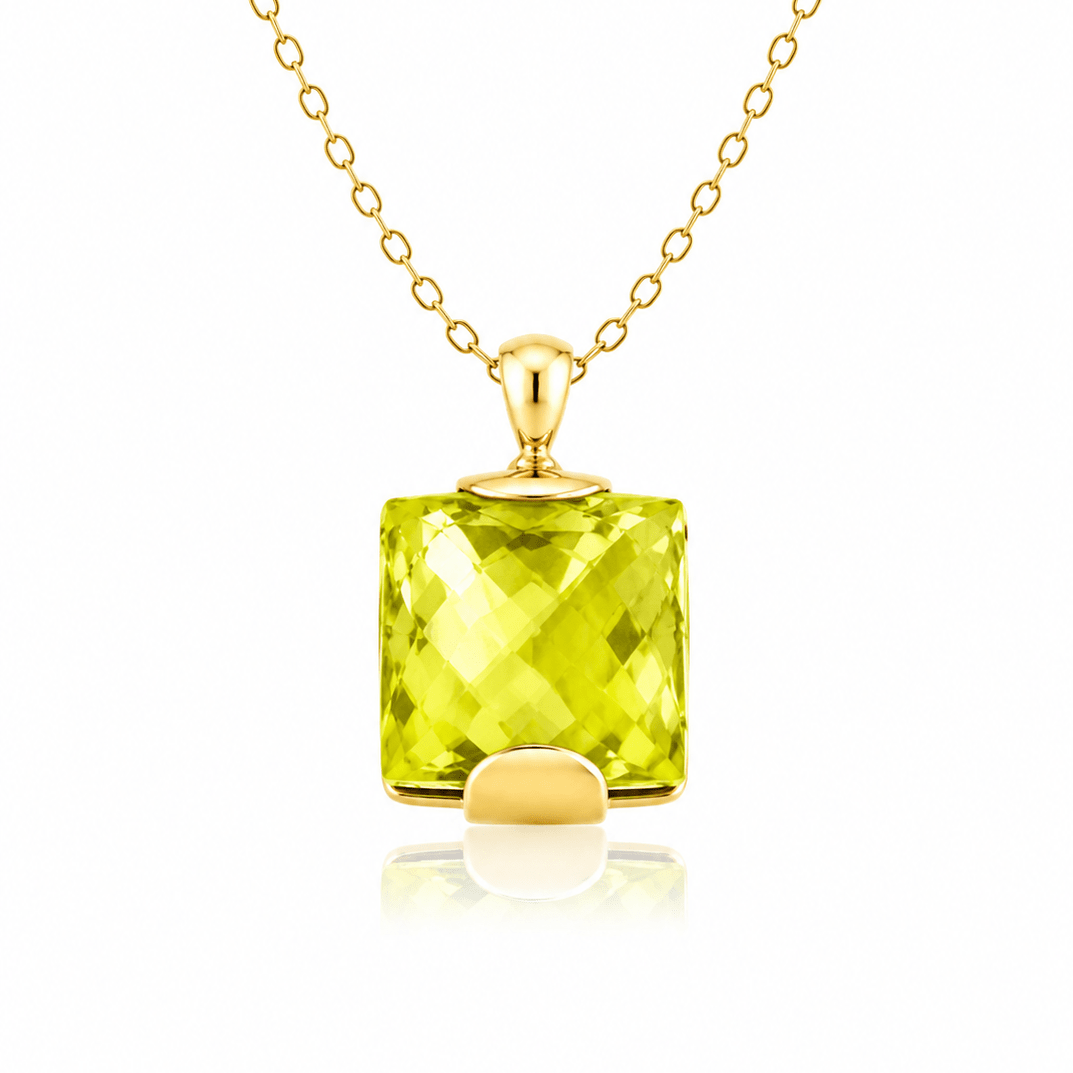 9ct Yellow Gold Large Rectangular Checkerboard Lemon Quartz Pendant - Aurum Jewels