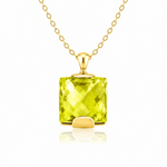 9ct Yellow Gold Large Rectangular Checkerboard Lemon Quartz Pendant - Aurum Jewels