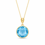 9ct Yellow Gold Large Round Checkerboard Cut Sky Blue Topaz Pendant - Aurum Jewels