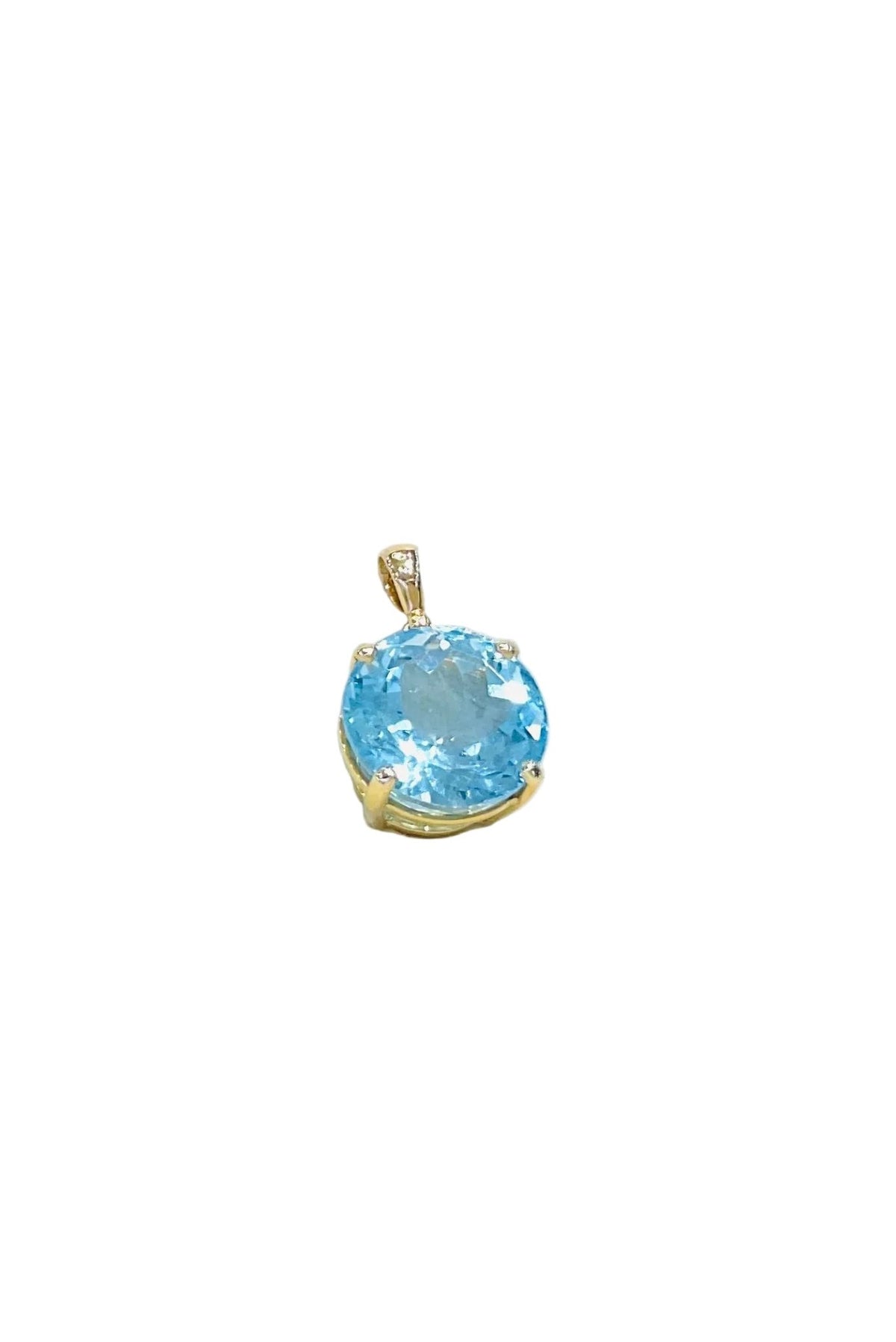 9ct Yellow Gold Large Round Swiss Blue Topaz Pendant - Aurum Jewels