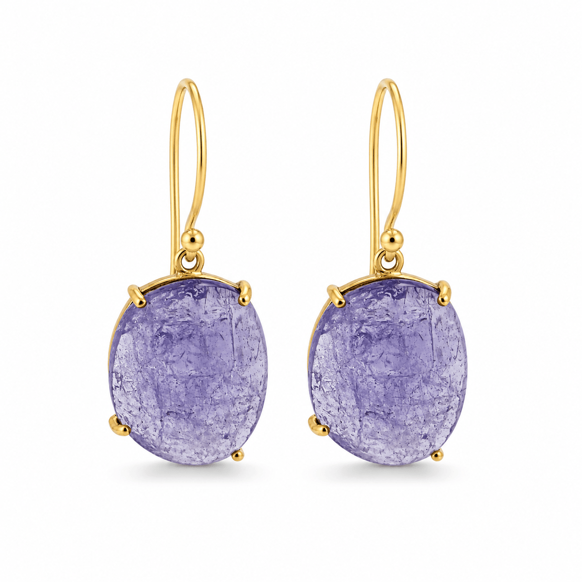 9ct Yellow Gold Large Tanzanite Slice Drop Earrings - Aurum Jewels
